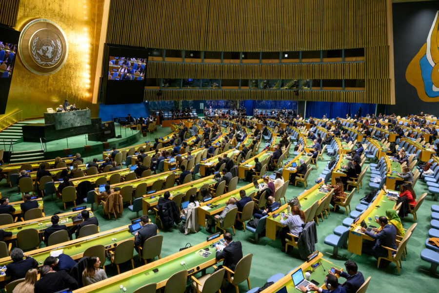 FN's Generalforsamling. Plenumsalen ligger i New York. Billedet er taget i forbindelse med et topmøde omkring klima, september 2009.