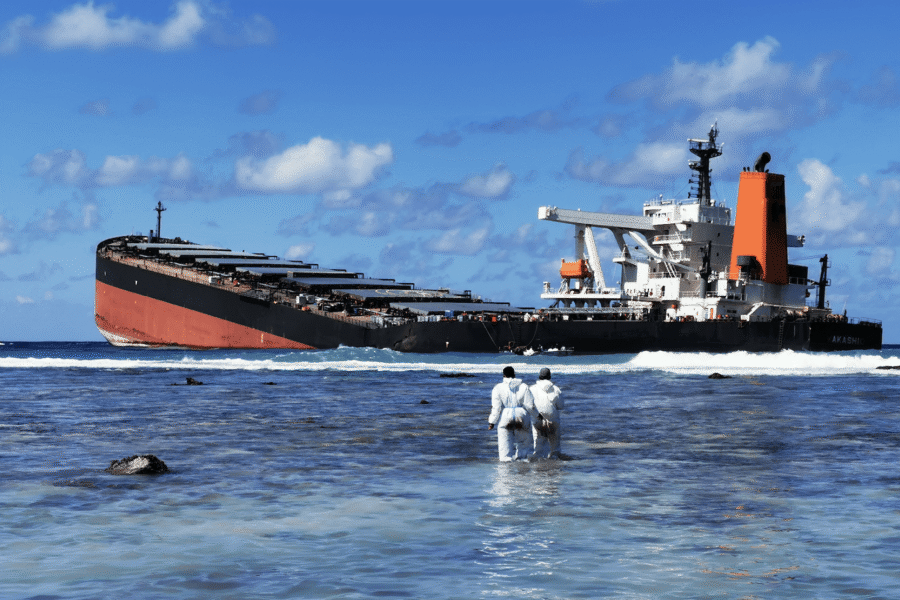 IMO hjelper til med å håndtere konsekvensene etter et oljesøl i Mauritius i 2020. Anslagsvis 1000 tonn olje ut i havet som følge av at skipet gikk på grunn.