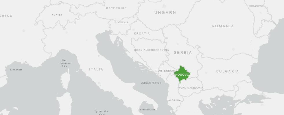 Kart over Kosovo.