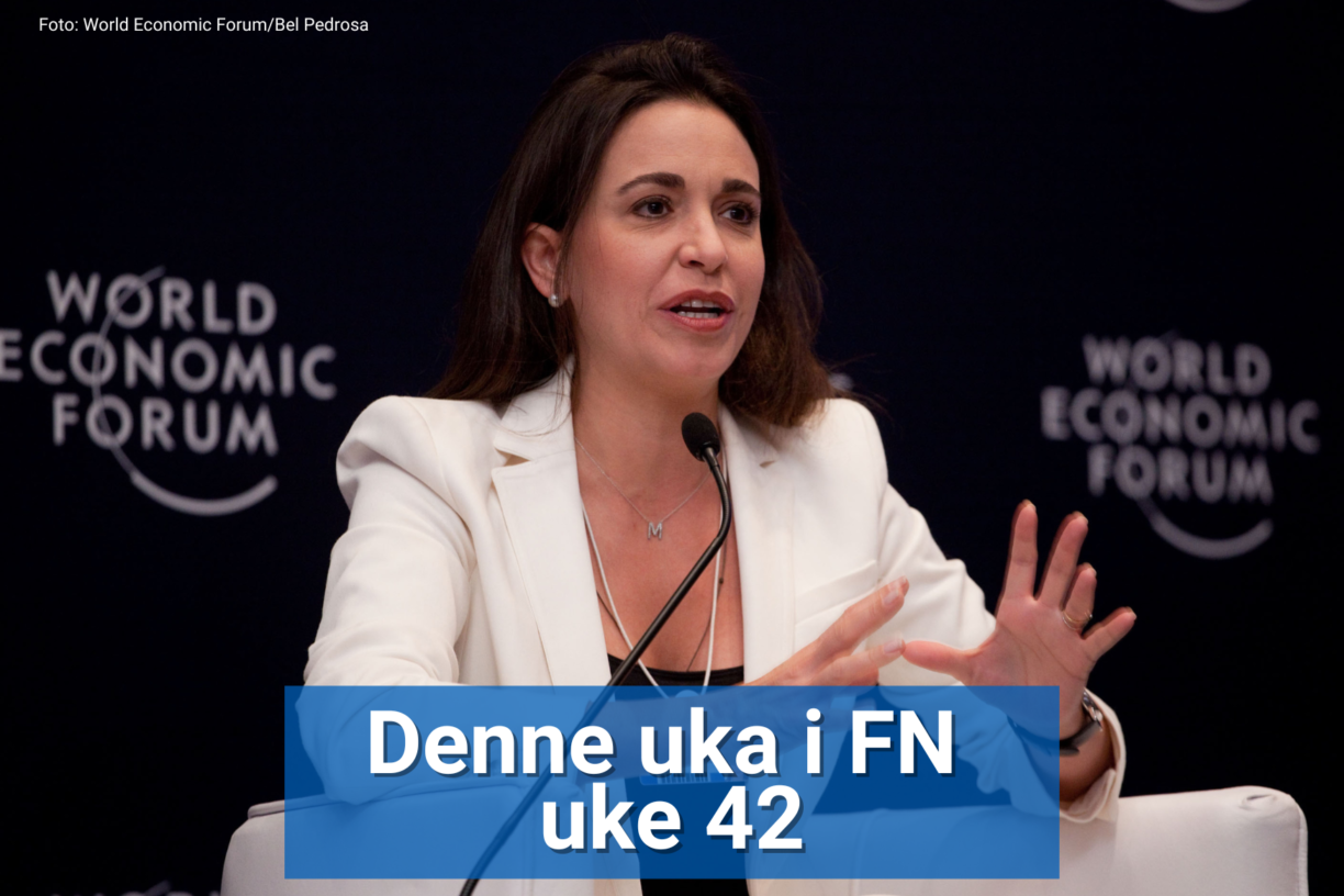 María Corina Machado er årets fredsprisvinner. Dette er også en seier for FN. FN-sambandet forklarer. Foto: World Economic Forum/Bel Pedrosa